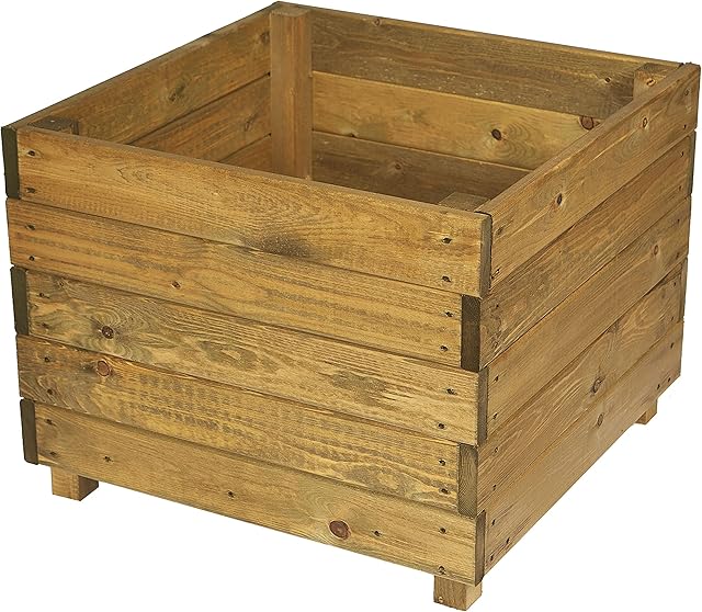 Ruddings Wood Large Square Wooden Garden Planter Plant Flower Trough Timber Box Outdoor Herb Vegetables Pot, Brown