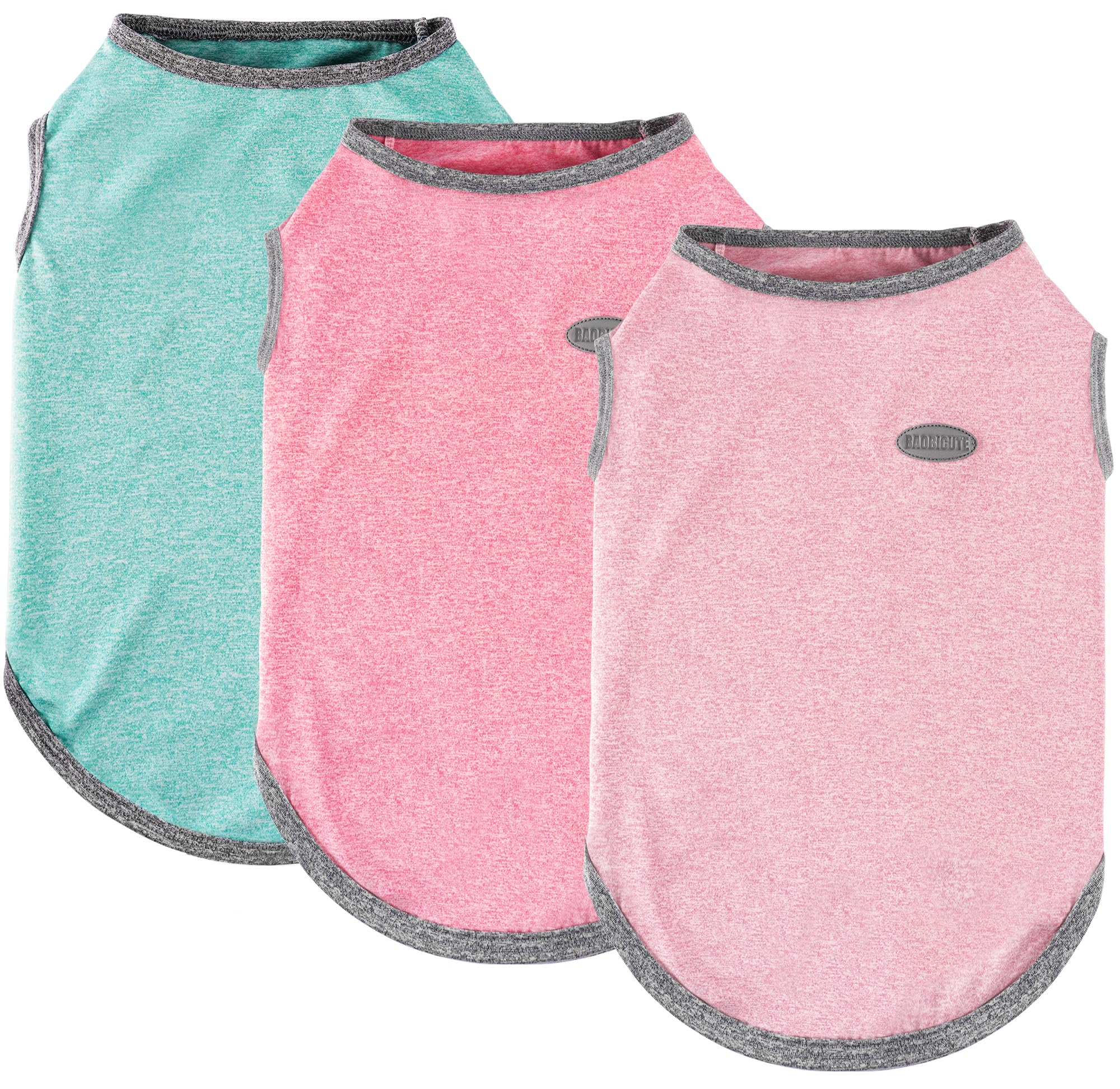 Photo 1 of 3 Pack Lightweight Sun Protection Dog Shirt Breathable Sleeveless Dog T Shirts Extra Soft Top Tank Dog Clothes for Outdoor Activities (Leather Pink + Light Blue + Light Pink, Medium)
