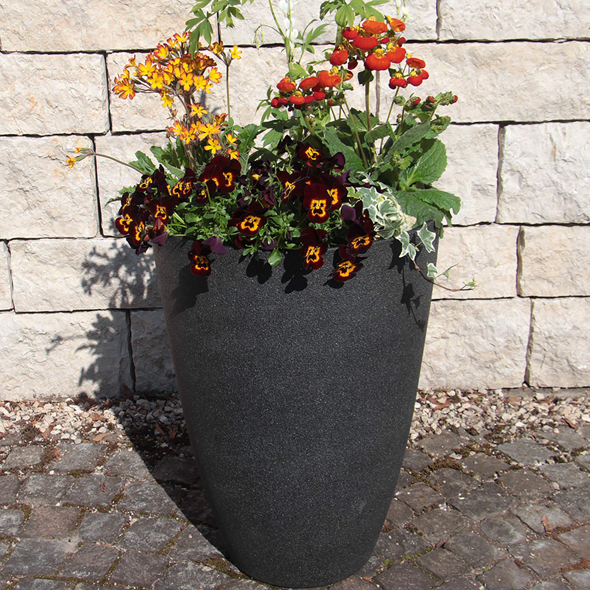 Grande vaso da giardino in plastica per esterni, rotondo, nero, 29x26 cm