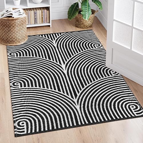 Miniatura 7 de Tiffasea Alfombra para Exteriores 4'x6' Lavable Alfombra Pequeña para Exteriores Alfombras para Porche Alfombra de Área Negra y Blanca Alfombras de