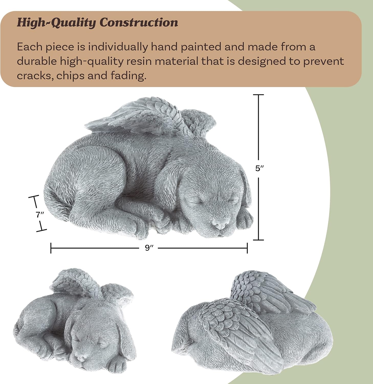 Pure Garden Sculpture Pet Memorial Statue, Sleeping Angel Dog, Stone Finish