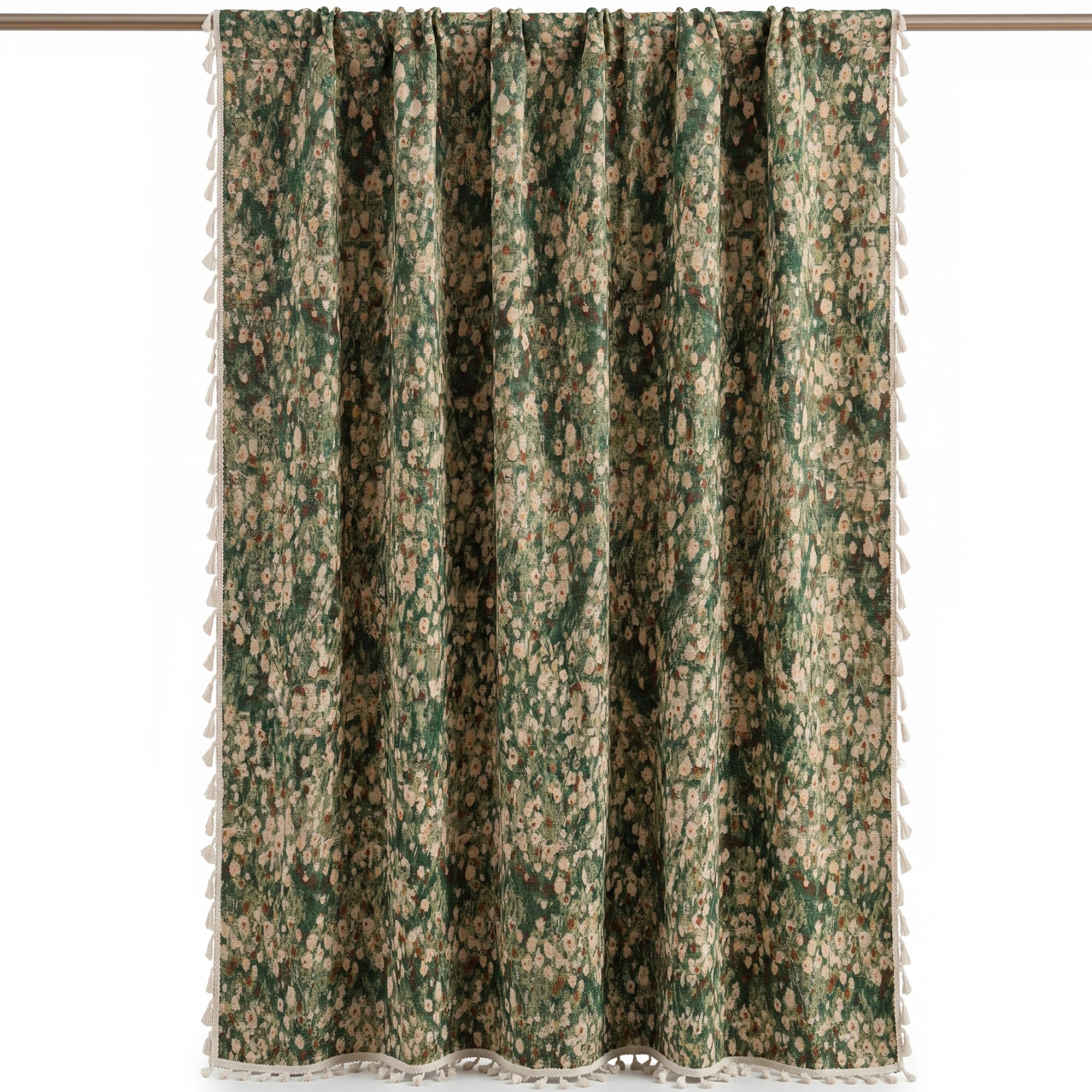 Neptuiby Botanical Curtains, Boho Floral Vintage Jacquard Curtains with Tassel Trim Semi-blackout for Bedroom Living Room, 59x79 Inch.
