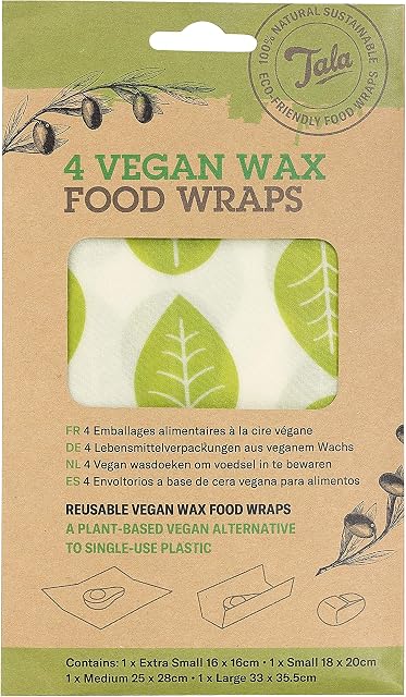 Tala Reusable Vegan Soy Wax Food and Snack Food Bags, Leaf Print Patterned Deisgn, 4 Bags Measuring 16x16cm, 18x20cm, 25x28cm & 33x35.5cm