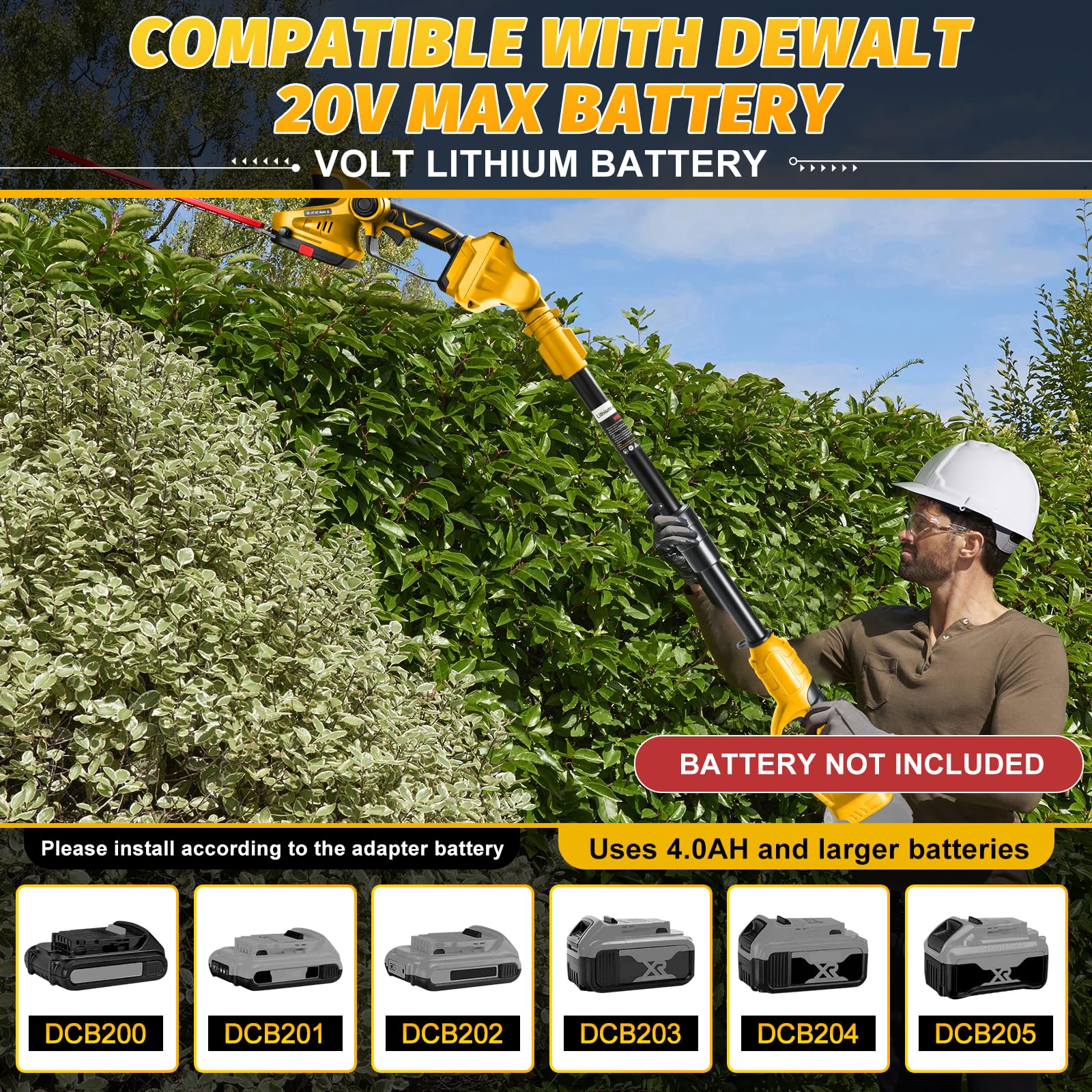 Cortasetos de Bateria telescópica Compatible con Dewalt 18 V 20 V | sin batería Tijeras Cortasetos de pértiga a batería Eléctrico, Cubierta Cuchillas para Setos, Ramas, Arbustos, Ramitas