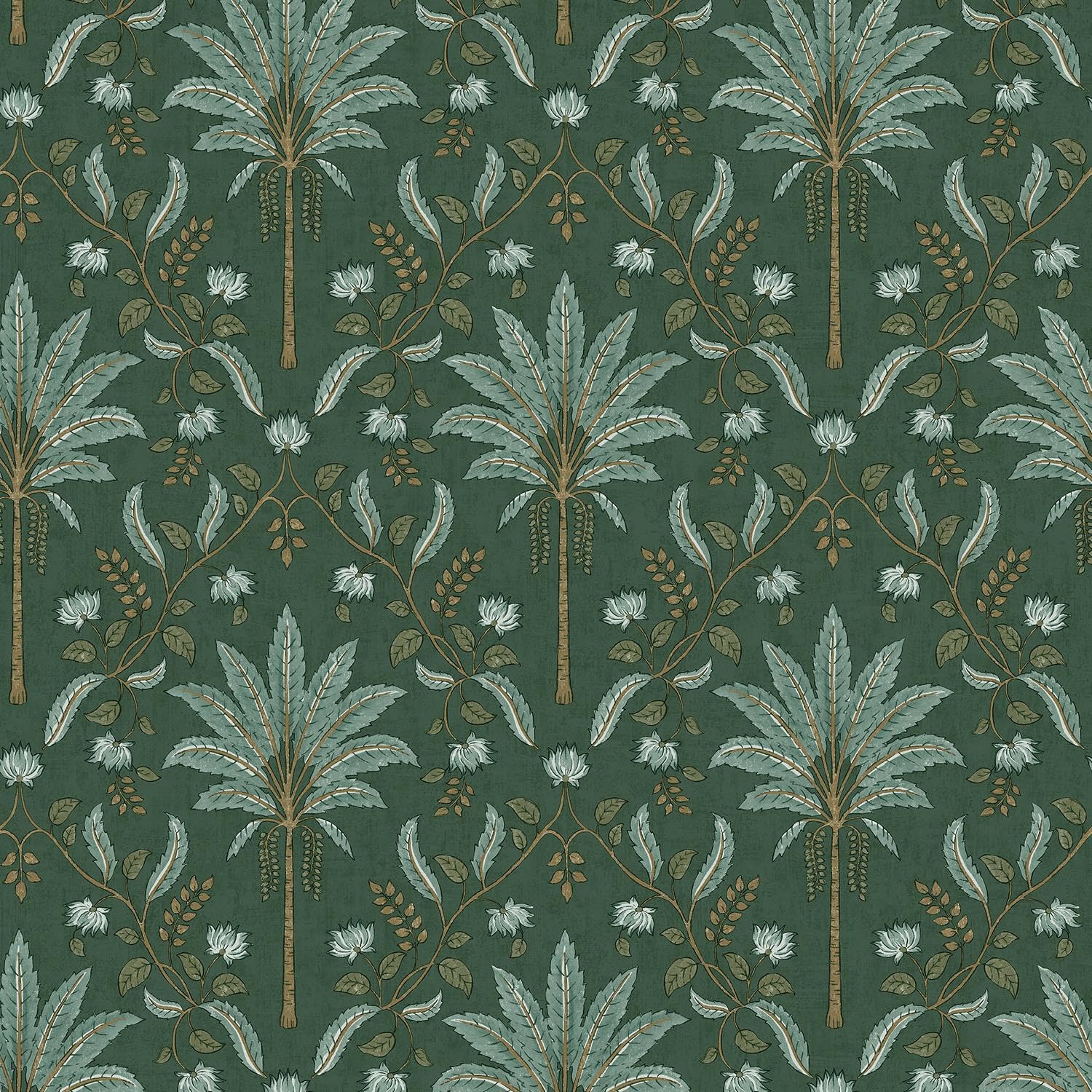 Palm Trellis Green Wallpaper - Tropical Leaves Trees Botanical Naturistic - Stylish Trendy Feature Wall