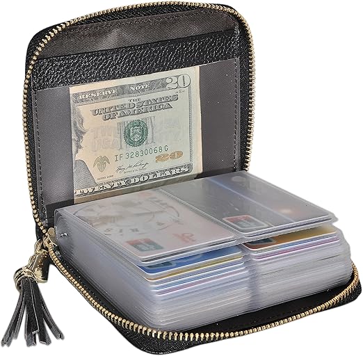 Easyoulife Womens Credit Card Holder Wallet Zip Leather Card Case RFID Blocking (Black)