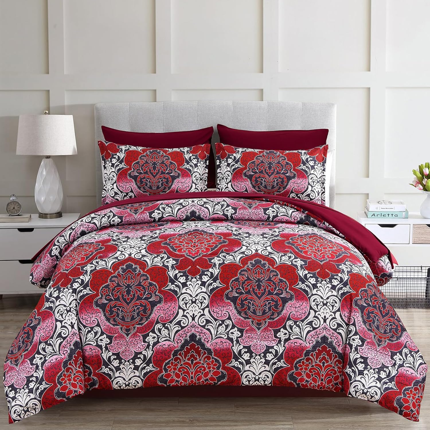 Burgundy Comforter Set King Size 7 Piece Bed in a Bag Red