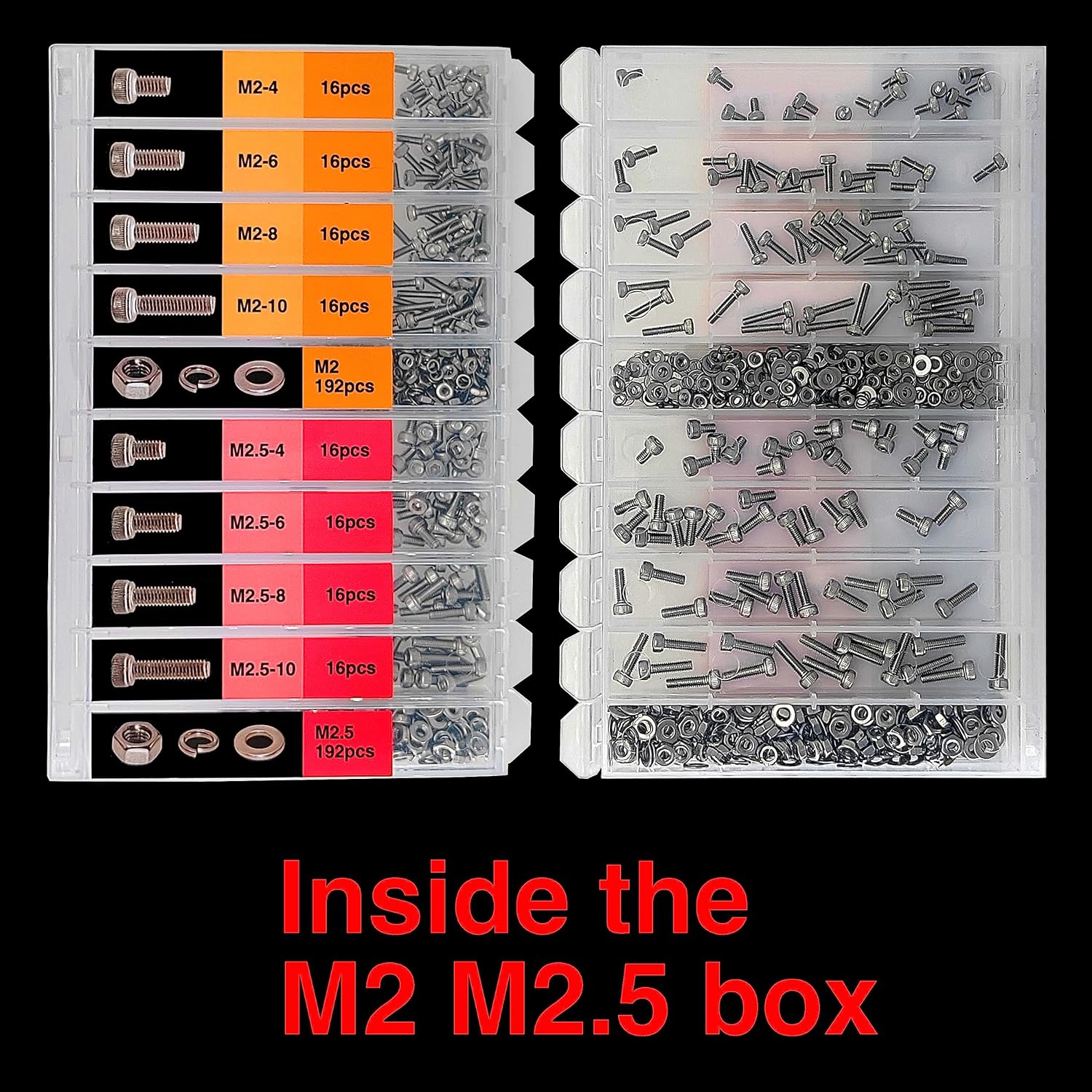 EEEEE 982pcs M2 M2.5 M3 M4 M5 M6 Hex Socket Cap Screws Head Cap Screws 304 Stainless Steel Nut Bolt Kit Screw Assortment Set with Machine Assorted Washer Small Spring Washer and Nut Set