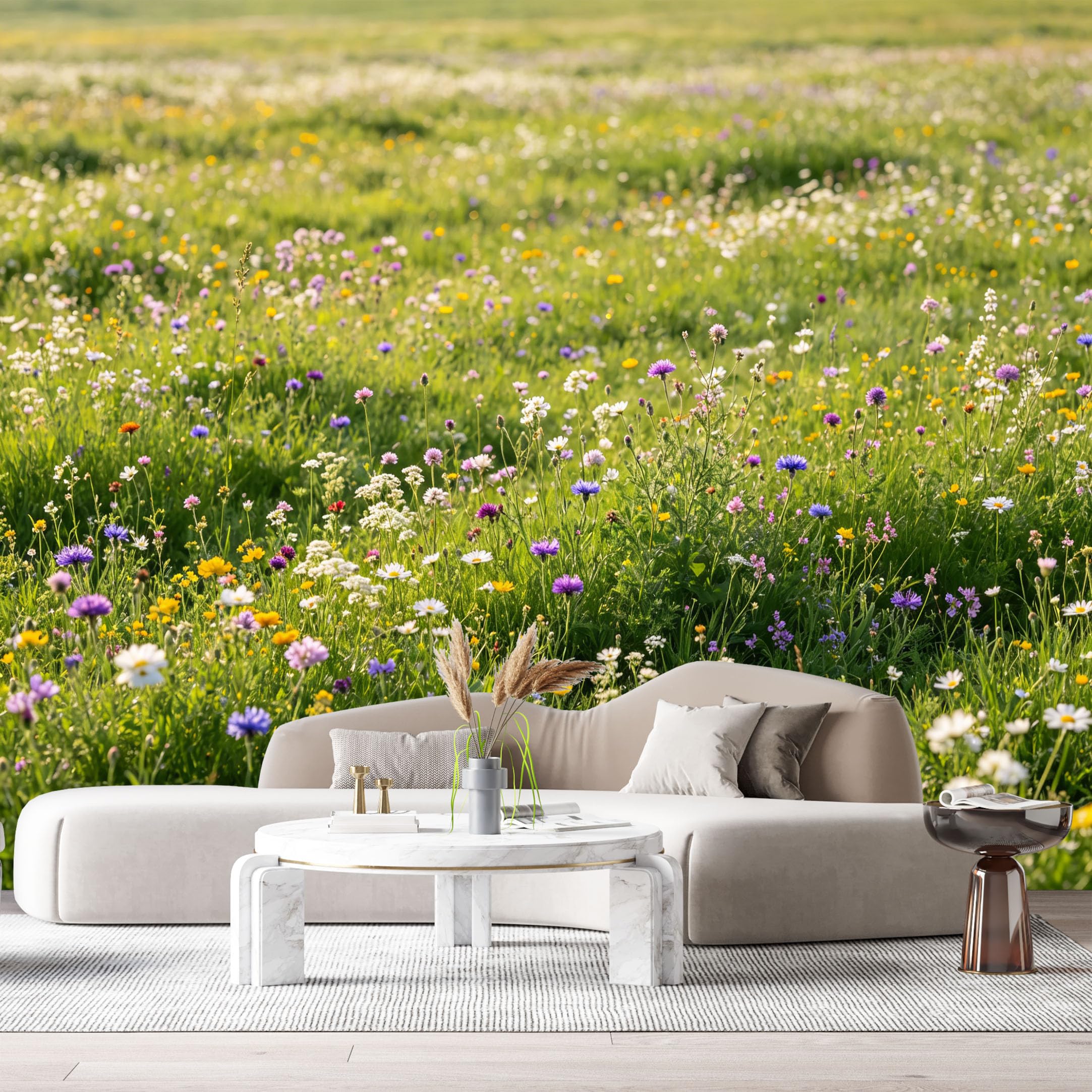 Custom Size Wall Murals Wildflower Meadow Botanical Nature Landscape SelfAdhesive Wall Fabric Removable Large Wallpaper for Photo Living Room
