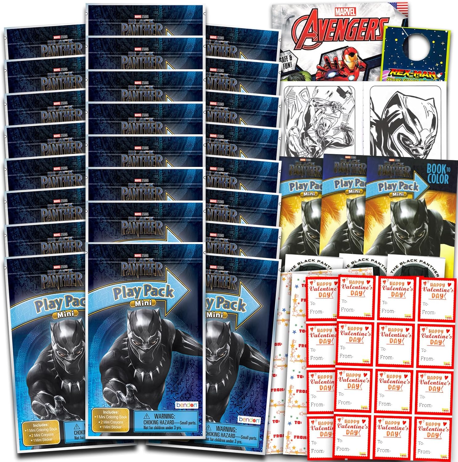 Marvel Black Panther Valentine's Day Classroom Gift Exchange Bundle - 24 Black Panther Mini Coloring Activity Books for School Valentines Cards, Stickers | Valentines Kids Party Favors