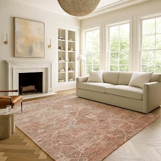 Addison Rugs Mayfield AMF2298 Coral 9' x 12' Indoor Premium Machine Washable Rug, Silky Soft, Easy Clean, Non Shedding, Bedroom, Living Room, Dining Room, Kitchen Rug