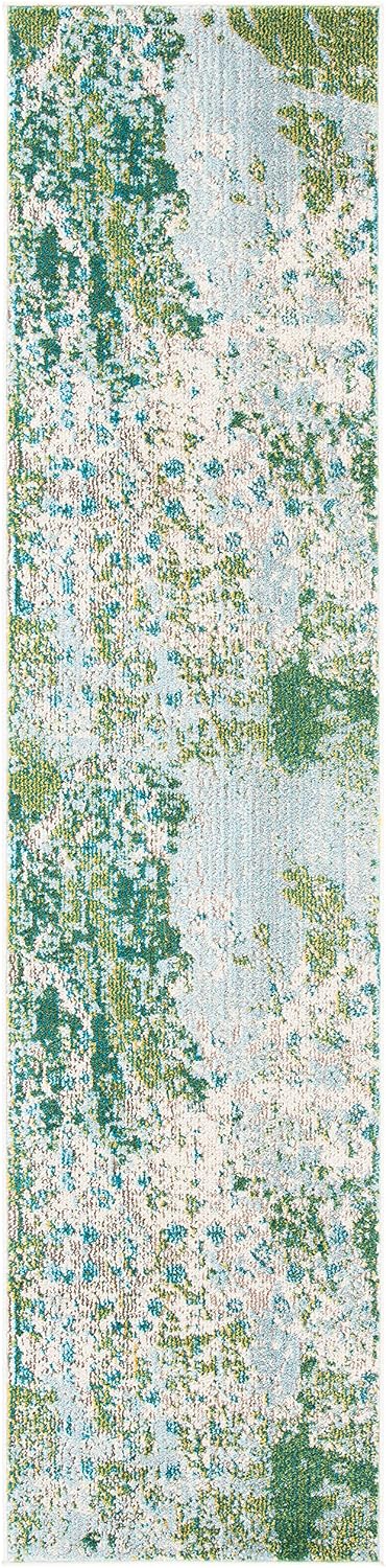 SAFAVIEH Madison Collection Runner Rug - 2'2" x 12', Green & Blue, Modern Abstract Design, Non-Shedding & Easy Care, Ideal for High Traffic Areas in Living Room, Bedroom (MAD499X)