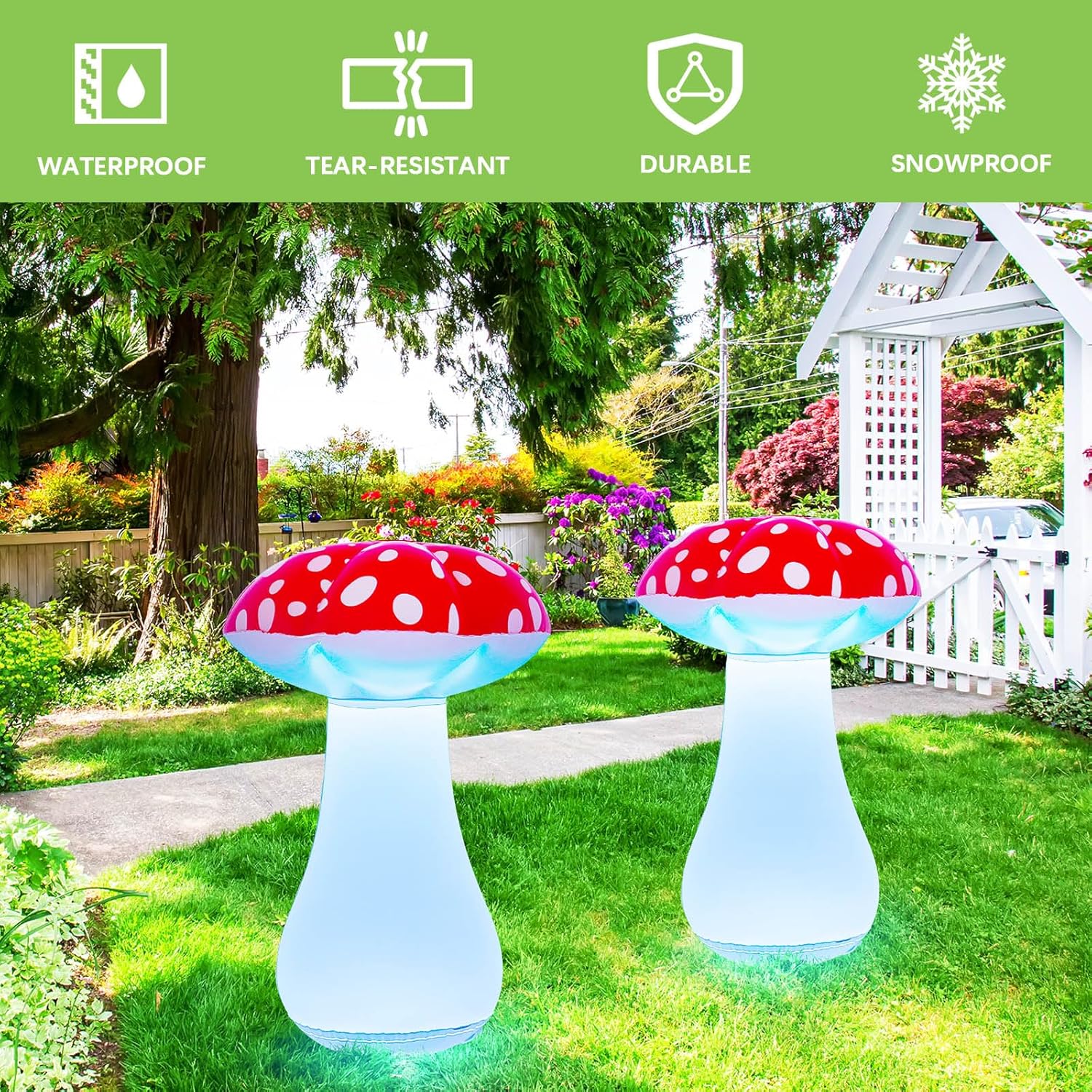 2 Pcs 31.5" Easter Inflatable LED Mushrooms Inflatable Blow up Mushroom Outdoor Decorations for Yard Garden Lawn Patio Holiday Spring Summer Party Decor (Red)