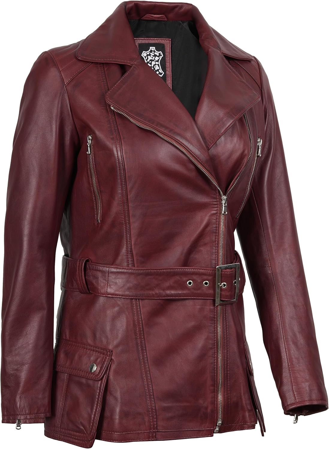 fjackets Women Leather Jacket - Real Lambskin Belted Style Leather Jackets Womens Stylish Asymmetrical Women's Leather Jacket - Image 3