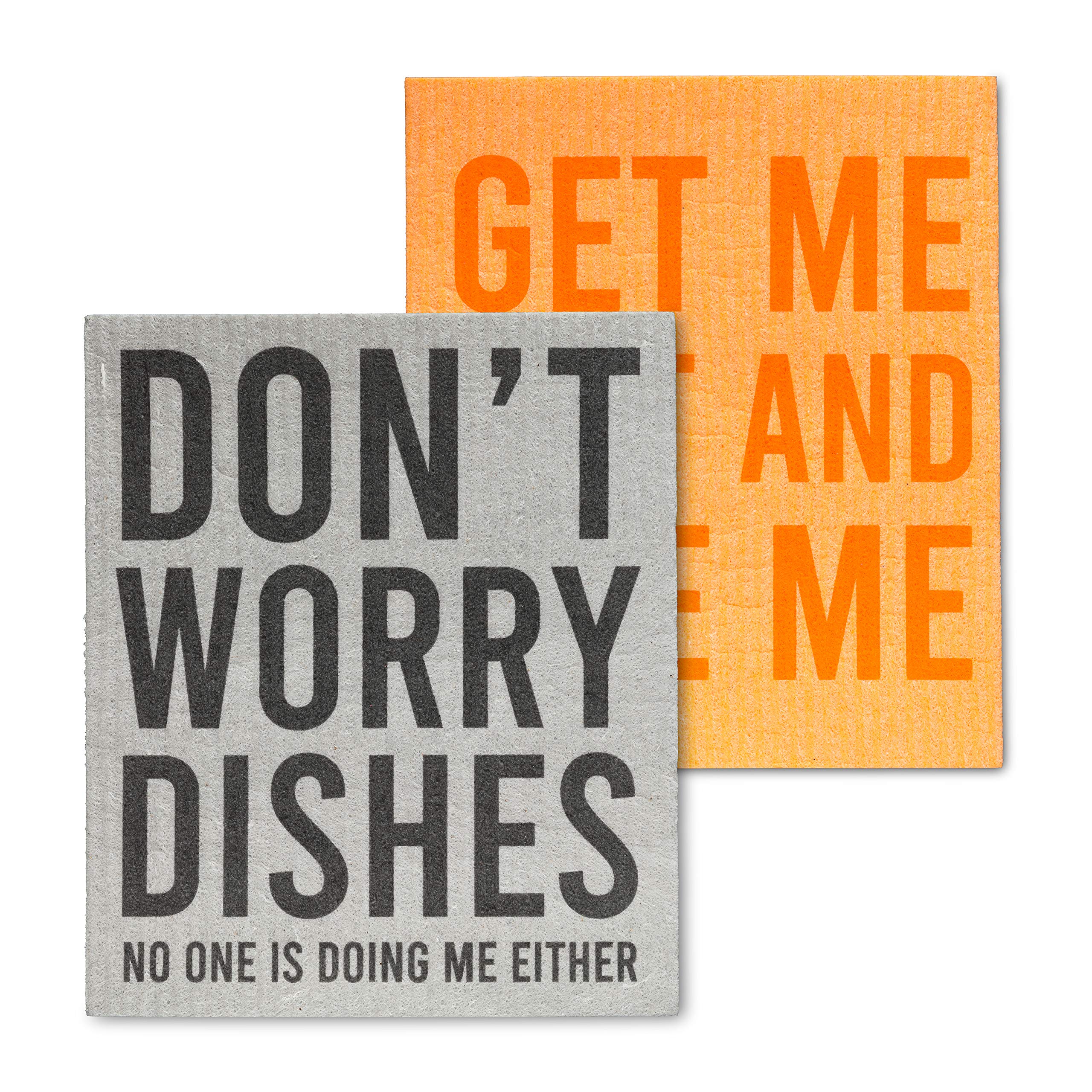 Abbott Collection84-ASD-AB-67 Funny Text Dishcloths. Set of 2, 6.5x8 inches L, Grey/Orange
