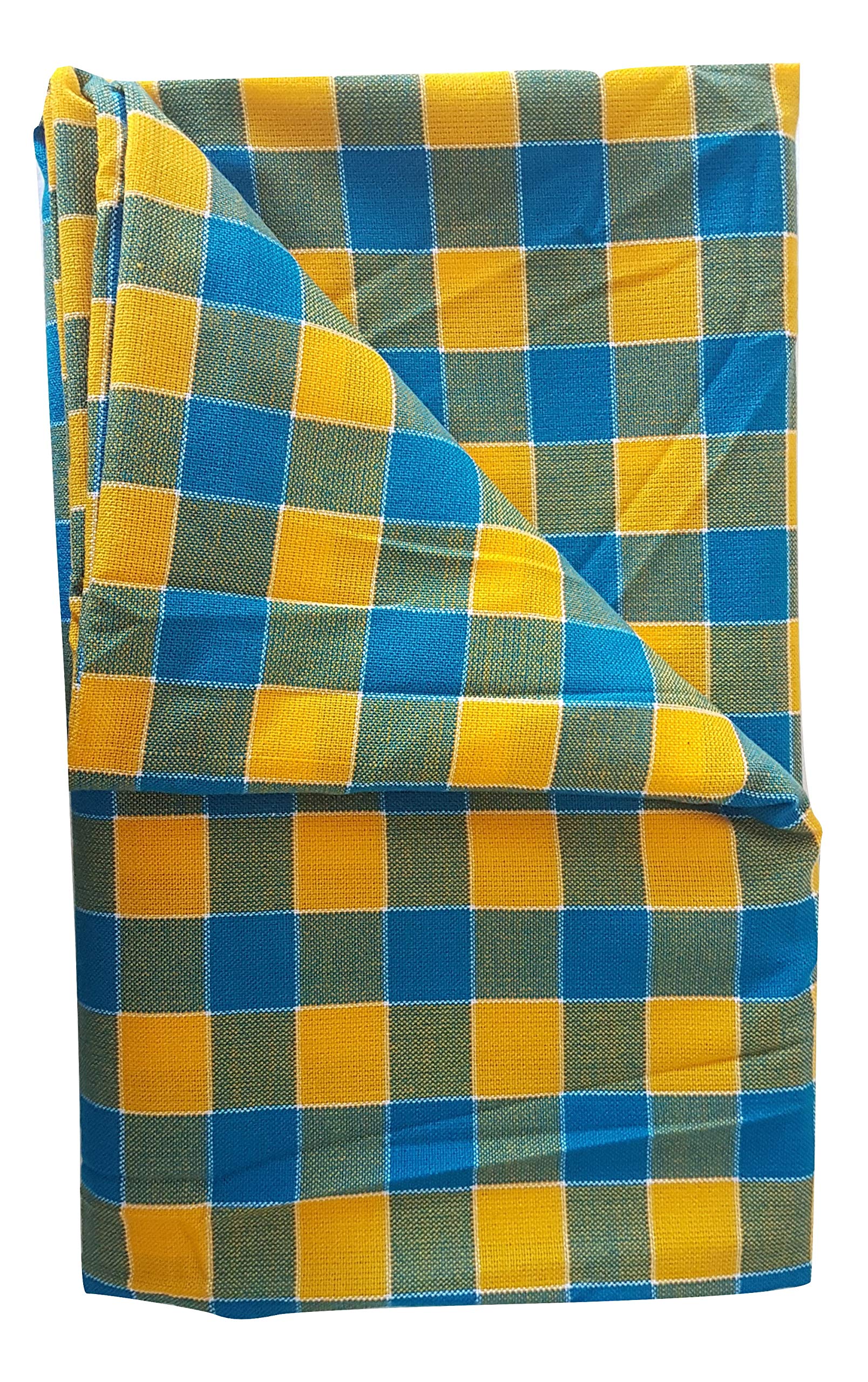 Authentic Maasai Shuka, Camping and Picnic Blanket, Ethnic Throw & Bedspread (Yellow and Blue)