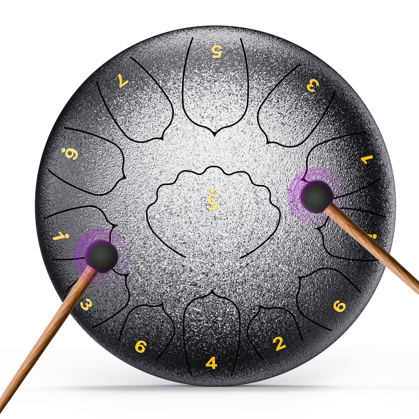 Tambour de pluie pour extérieur, 30,4 cm, 13 totes en acier, Handpan, Steel tongue drum en acier professionnel, adapté à la méditation et au yoga (Argent, 12 Inch)