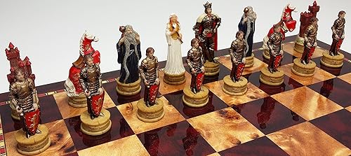 Miniatura 7 de Medieval Times King ArthurSir Lancelot Camelot Knights - Juego de ajedrez con tablero de color cereza brillante de 18 pulgadas y madera de Burlwood