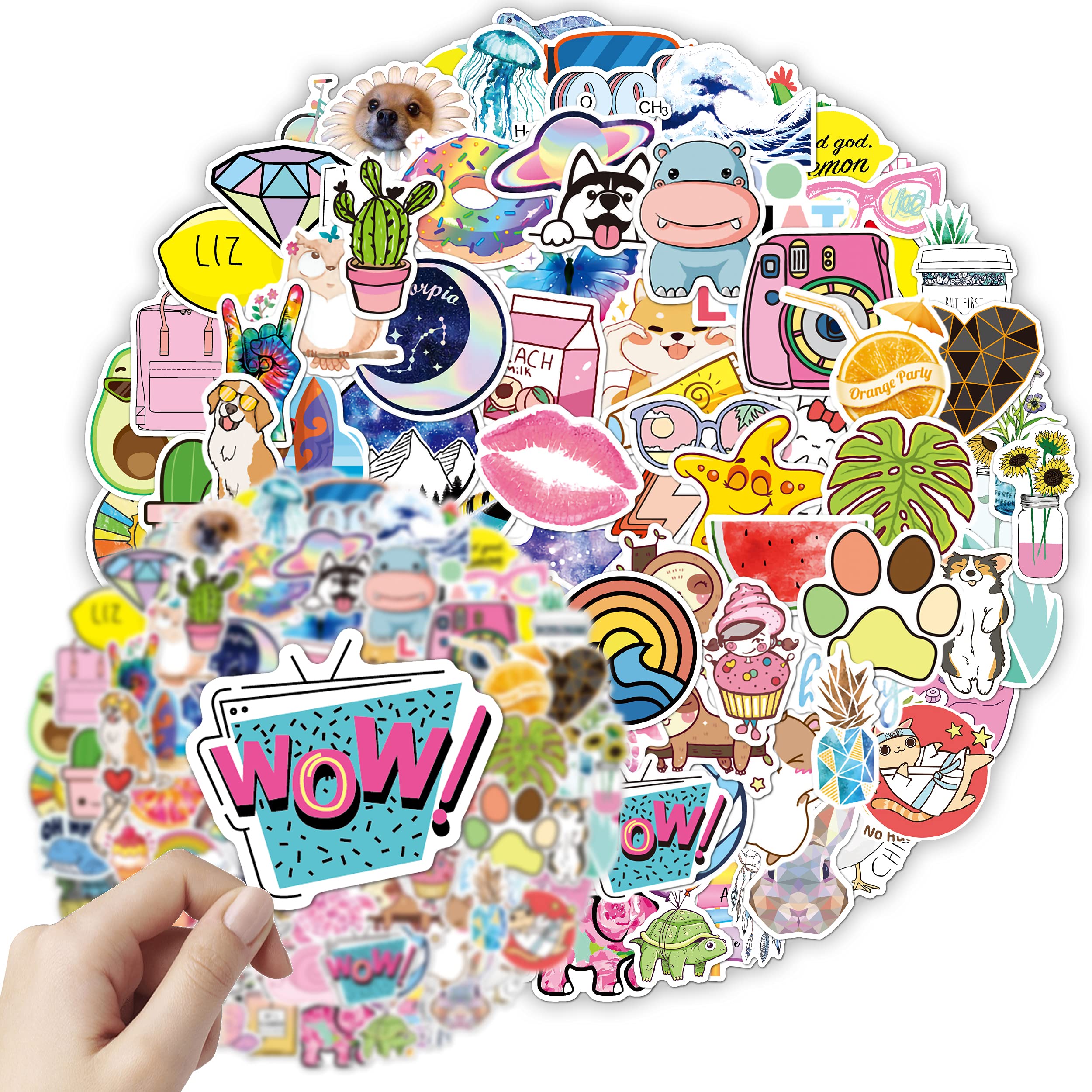 100 Pcs/Pack Water Bottle Stickers, Cute Aesthetic Vsco Stickers for Hydroflask Computer Laptop Skateboard, Waterproof Vinyl Stickers for Girls Teens Kids