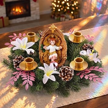 Christmas Advent Wreath Candle Holder, No Candles, Infant Jesus