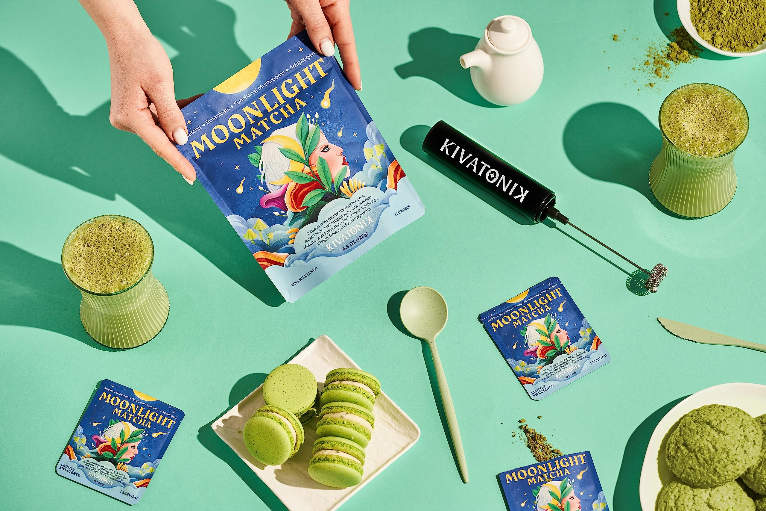 KIVATONIK Moonlight Matcha - Ceremonial Matcha with Organic Functional Mushrooms and Adaptogens - Lions Mane Cordyceps Chaga Reishi — view 4