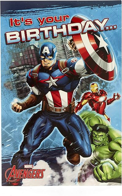 Boys Birthday Card - Marvel Birthday Card - Birthday Boy Card - Avengers Birthday Card - Featuting Captain America, Hulk & Iron Man - Birthday Card for Boys