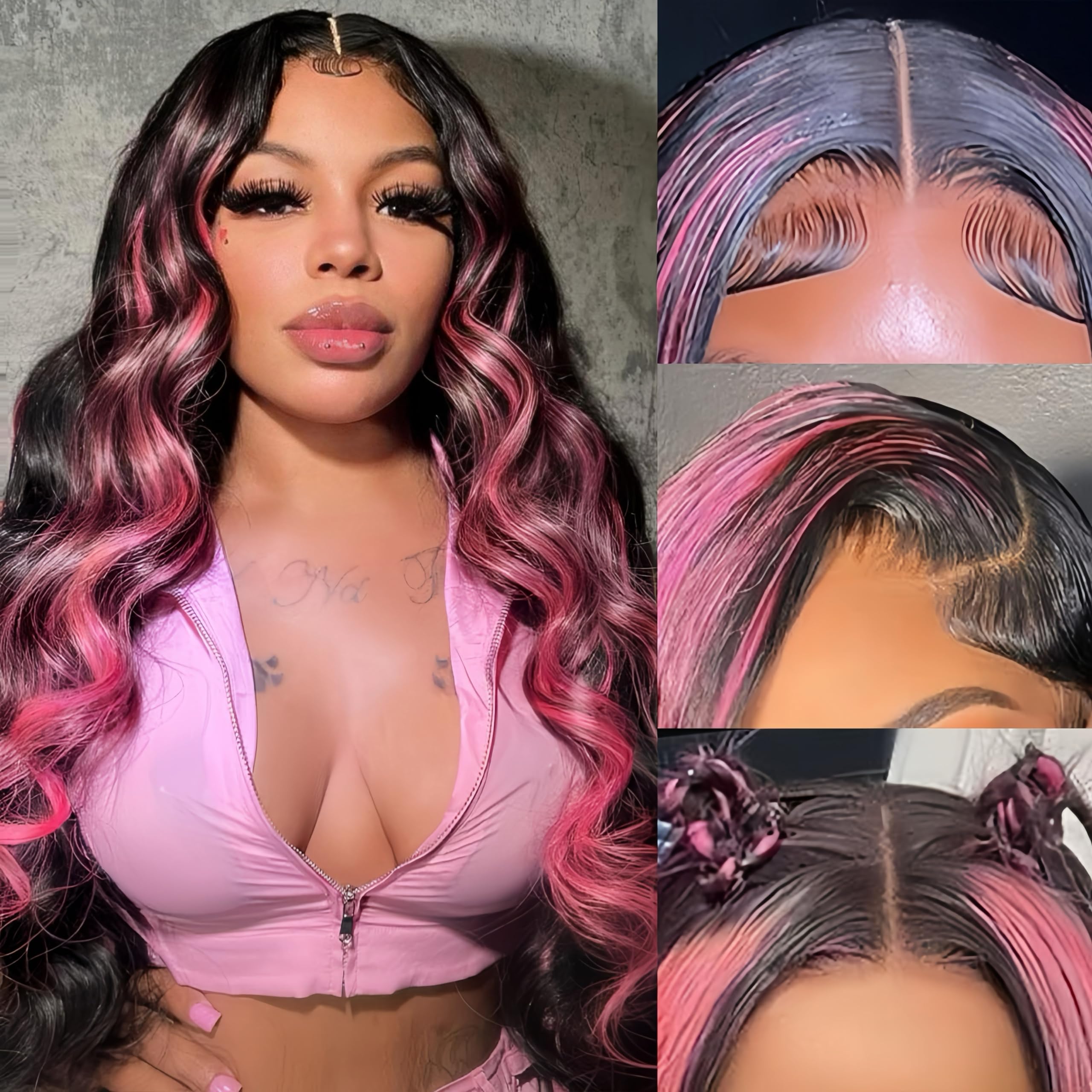 Avolo Highlight Ombre Lace Front Wig Human Hair 13x4 Body Wave 1B/Pink Colored Lace Front Wig Human Hair Pre Plucked With Baby Hair Black And Pink Wig