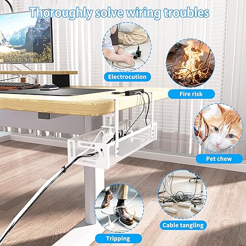 Miniatura 9 de Bandeja de organización de cables para debajo del escritorio, organizador de cables con montaje de abrazadera, sin taladro, acero al carbono, caja