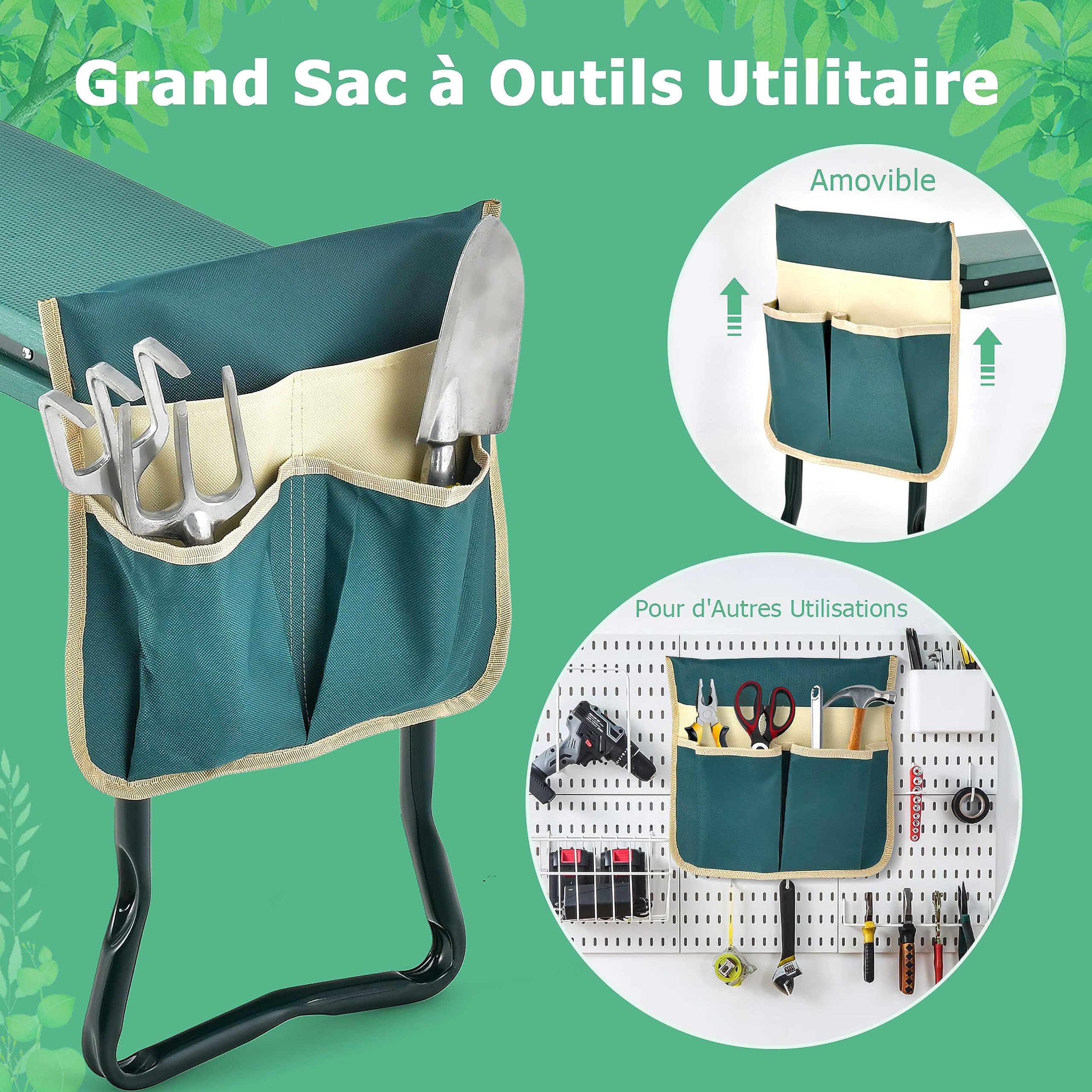 GOPLUS Banc de Jardin à Genoux et Assis, Siège de Jardin Portable avec Grande Poche à Outils et Coussin en Mousse EVA pour Les Genoux, Outil de Jardinage Pliable pour Les Jardiniers(2 Pochettes)