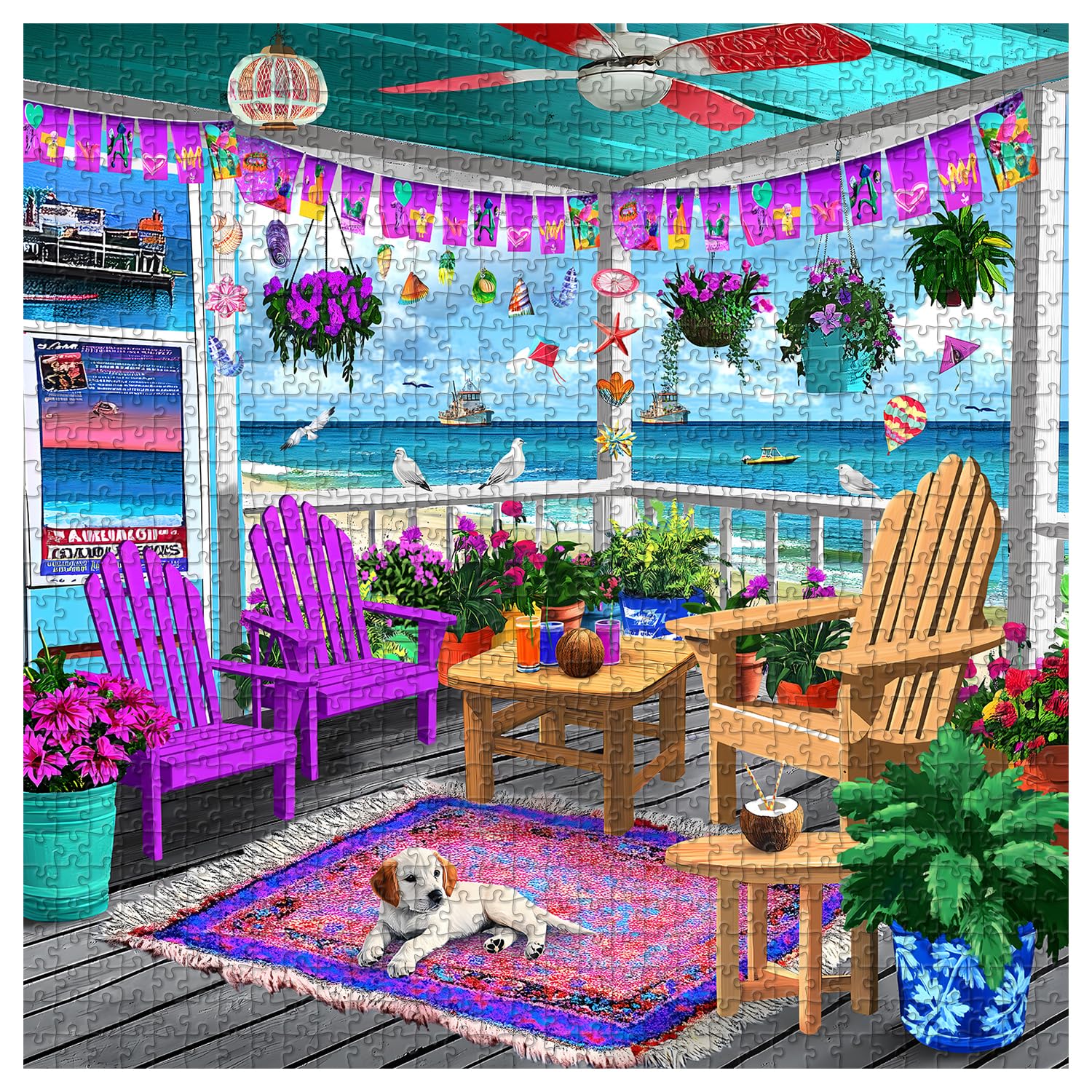 PICKFORU Beach Puzzles for Adults 1000 Pieces, Colorful Seaside Puzzle Beach Chair Flower, Impossible Holiday Puzzles as Wall Art - Image 7