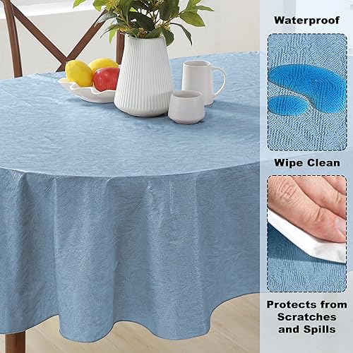 Miniatura 3 de Newbridge Mantel de vinilo con parte trasera de franela de vinilo de color liso con diseño de hojas de napa, calidad de hotel para patio