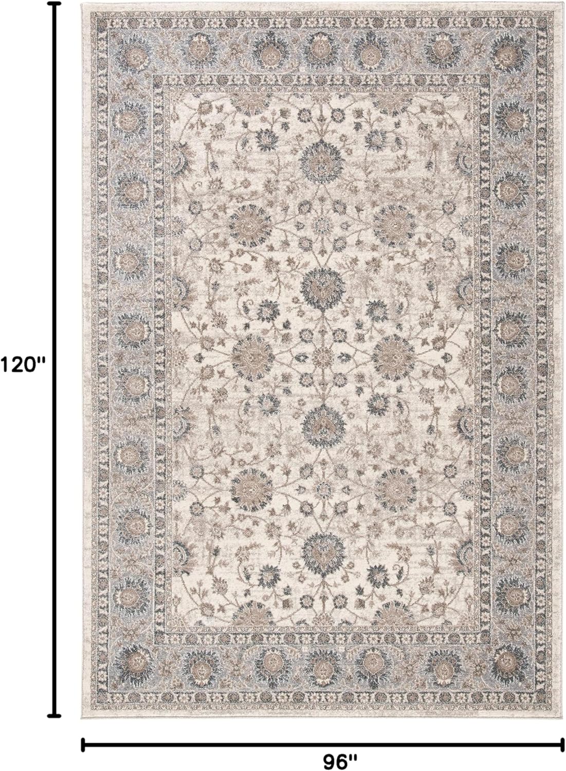 SAFAVIEH Sofia Collection 8' x 10' Ivory/Grey SOF330D Boho Tribal Oriental Distressed Non-Shedding Living Room Dining Bedroom Area Rug