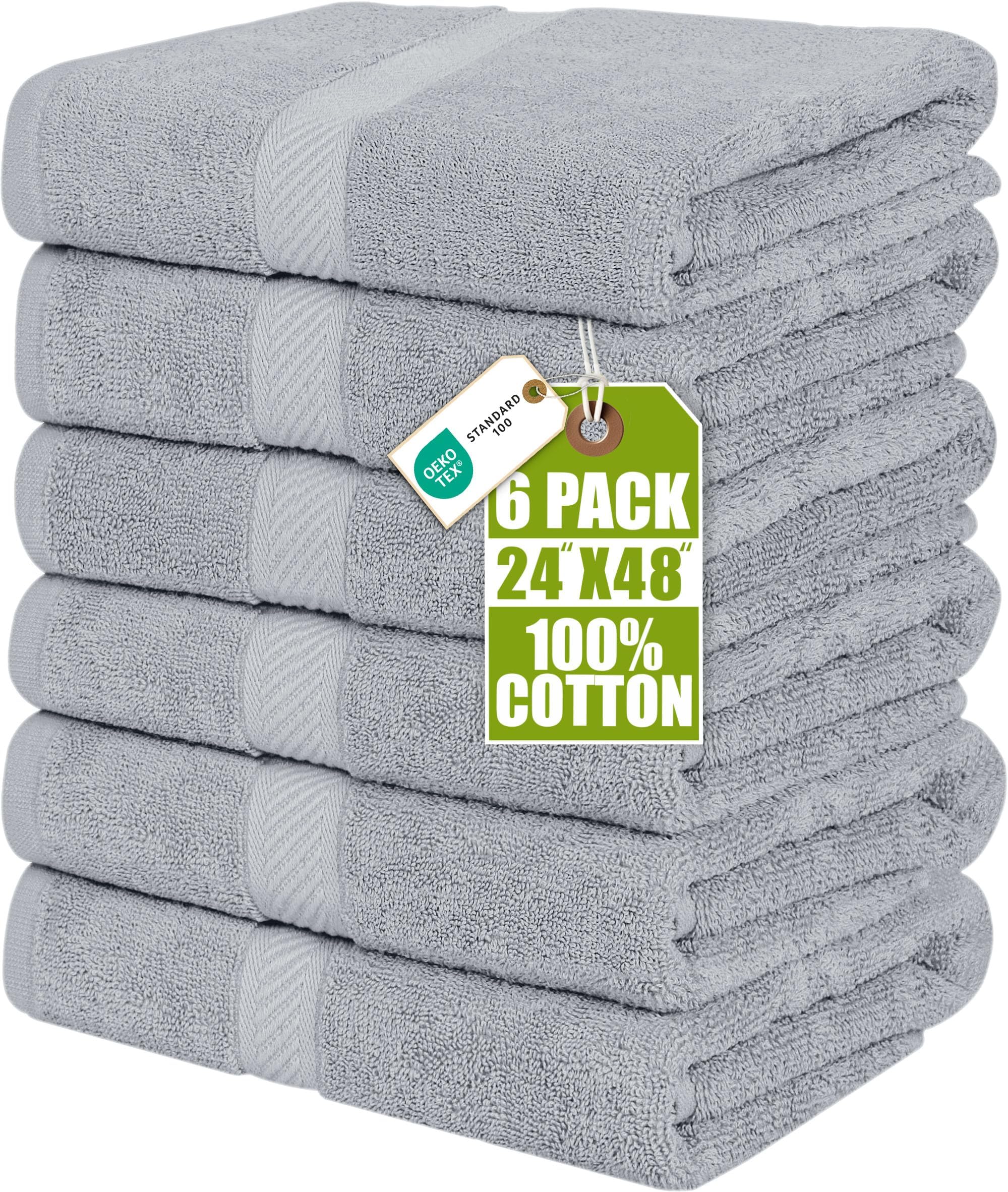 Utopia Towels 6 Pack Medium Bath Towels, 24x48 in, 500 GSM Cotton, Cool Grey