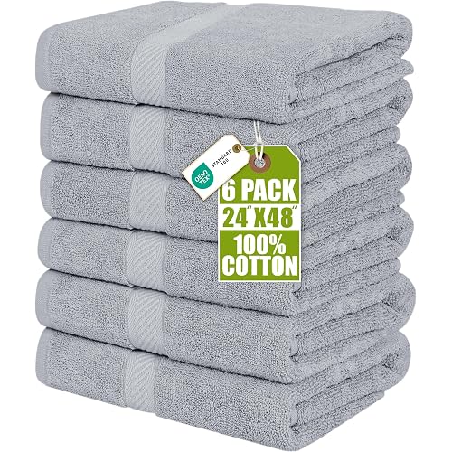Utopia Towels 6 Pack Medium Bath Towels, 24x48 in, Cotton, Cool Grey | Highly Absorbent, Quick-Drying, Ideal for Hotel, Spa & Home Bathroom