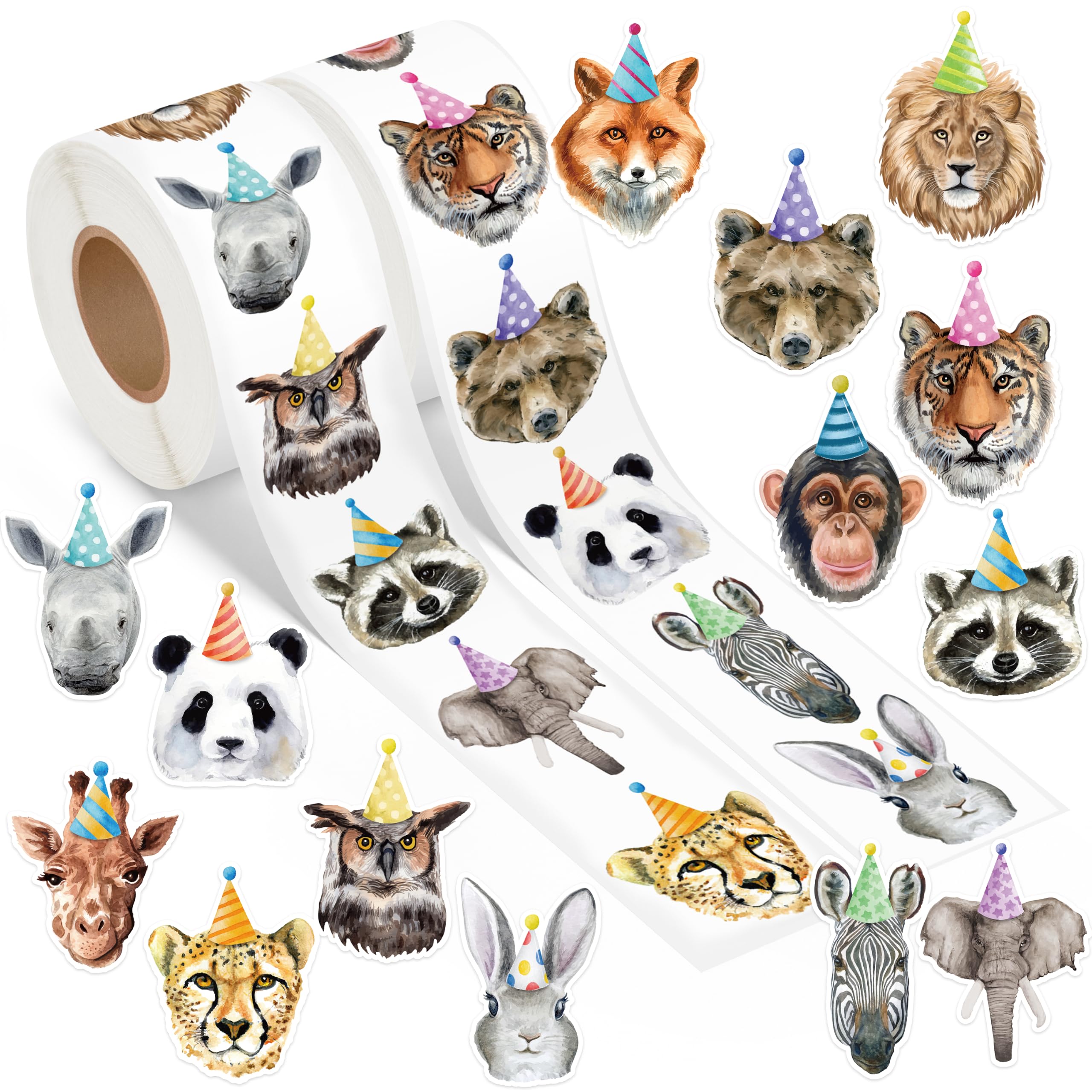 CNhoqc Realistic Style Birthday Animal Sticker Rolls, 1000Pcs, 14 Designs | Self Adhesive, Waterproof Vinyl, Page Activity Pad, Scrapbooking Supplies,