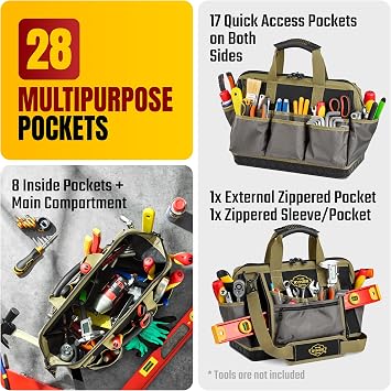 Ryker Bag PRO Tool Roll OrganizerMotorcycle Tool Bag w/4 أكياس قابلة للفصل ومنظم مفتاح الربط للميكانيكي ومنظم محمول مقاس 16 بوصة مع 28 جيبًا