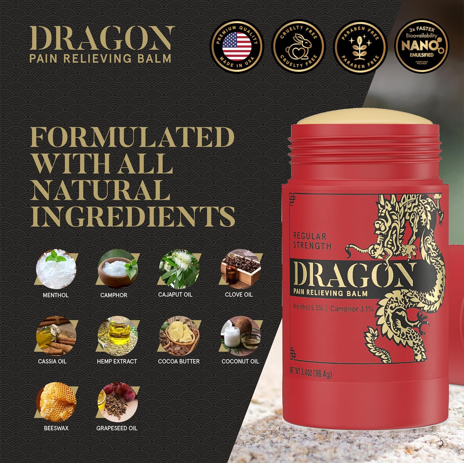 Americanna Wellness Dragon Balm 3.4oz Roll-Up Regular Strength
