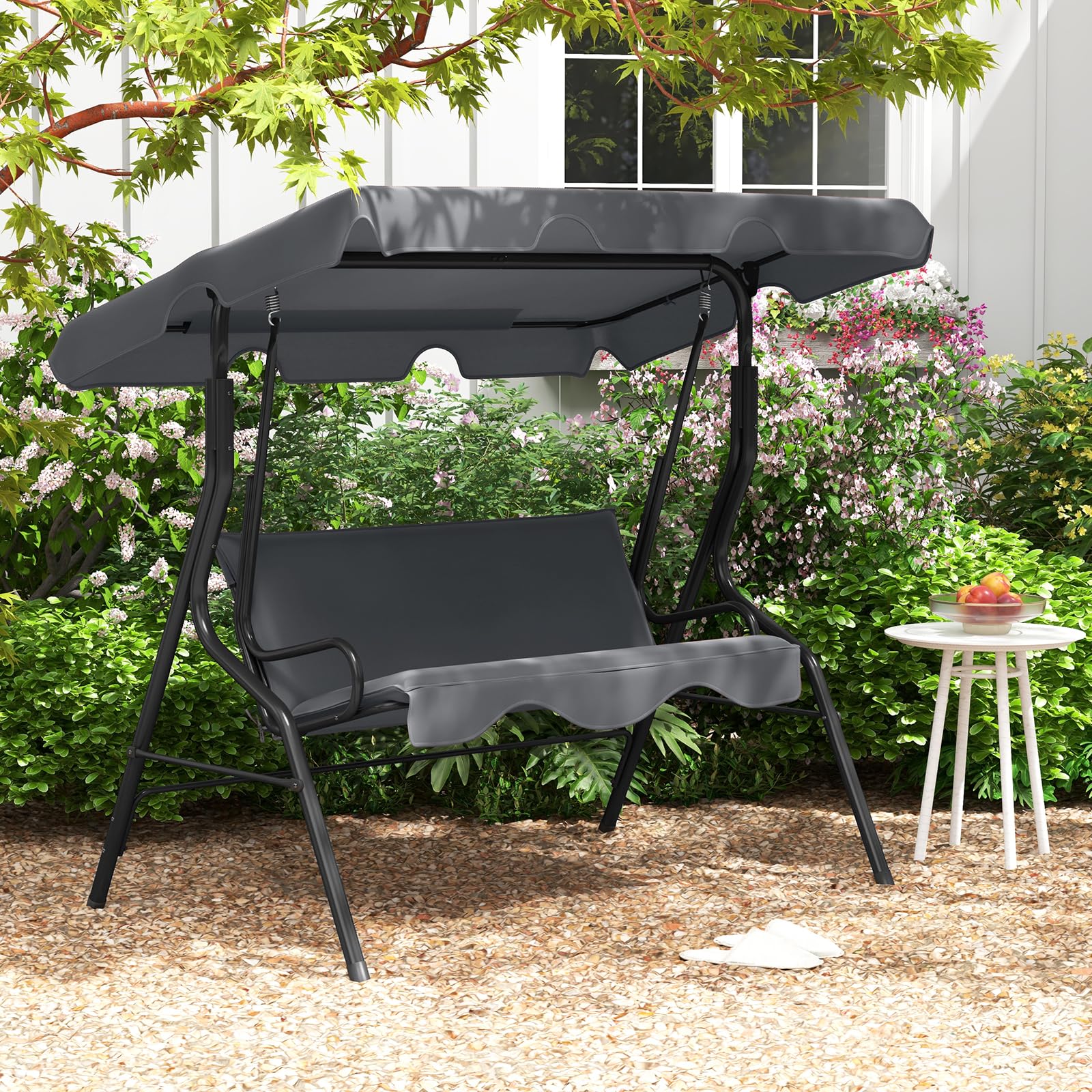 RELAX4LIFE Hollywoodschaukel 3-Sitzer, Schaukelbank mit verstellbarem Sonnendach, Gartenschaukel Stahl, Gartenliege für Garten & Terrasse & Balkon, stabile Gartenbank, Schaukel Farbewahl (Grau)