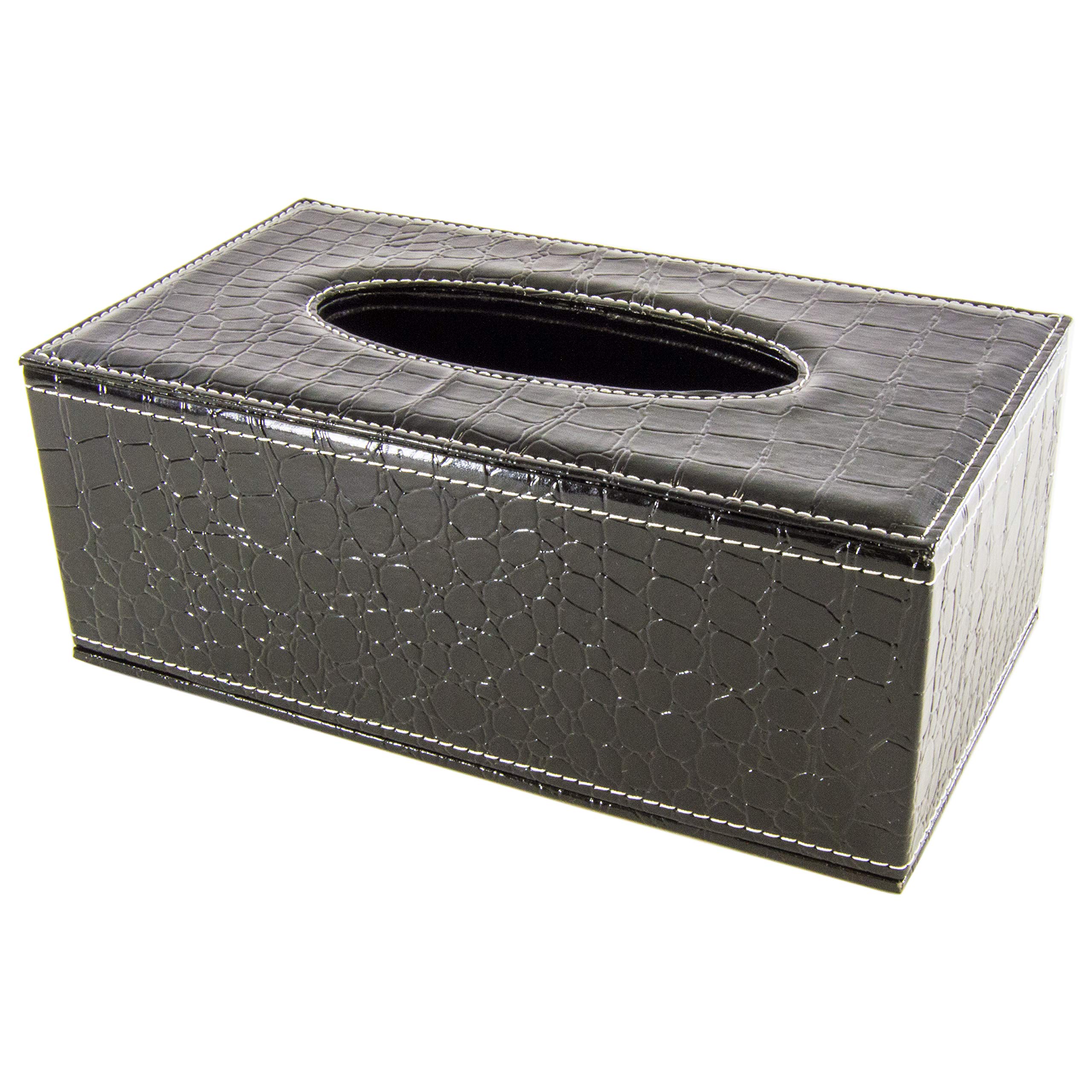 Funda Tissue Cuero PU Textura Cocodrilo Negro, Soporte Caja 5.3x10x3.75 Pulgadas, Science Purchase