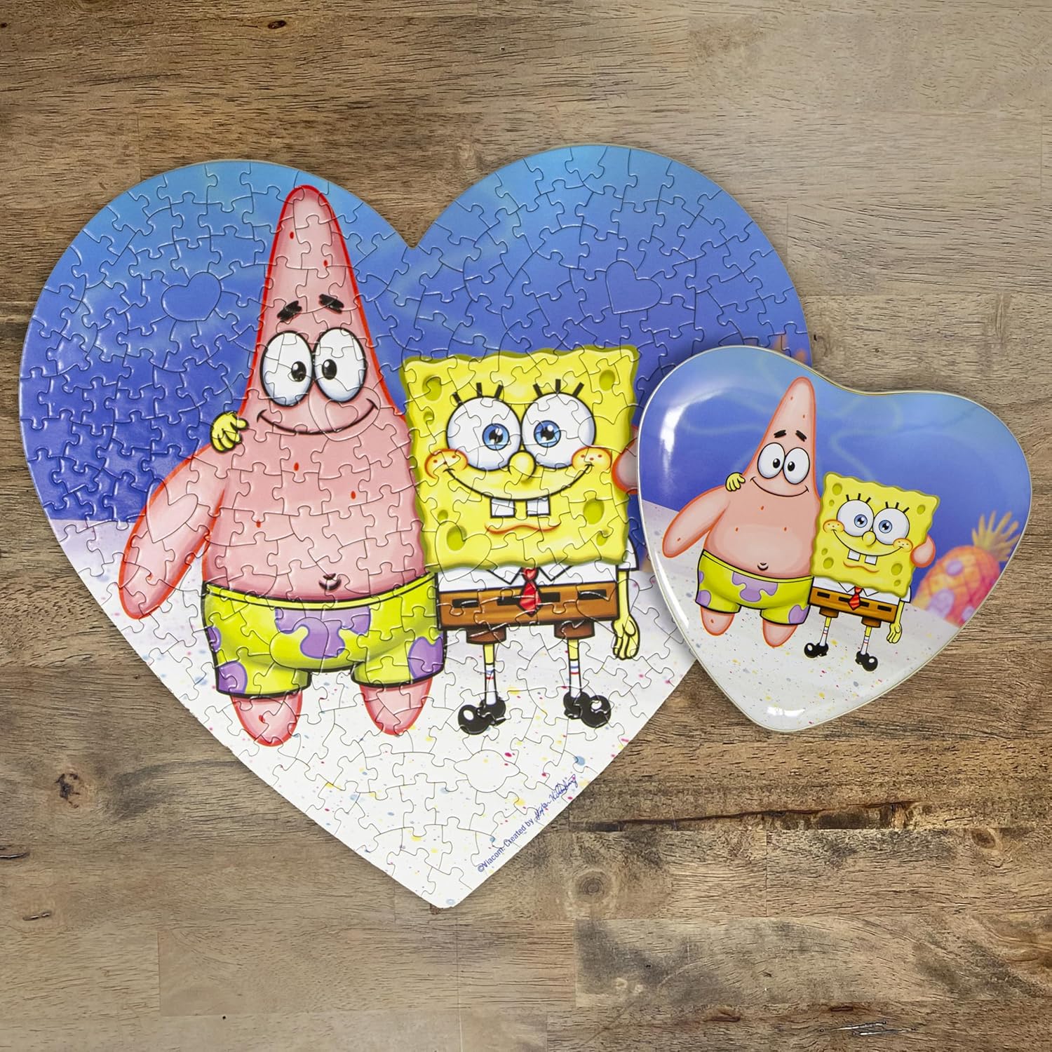 Aquarius Spongebob Squarepants & Patrick 300 Piece Jigsaw Puzzle in Heart Shaped Tin Officially Licensed Merchandise & Collectibles – 13"x14"