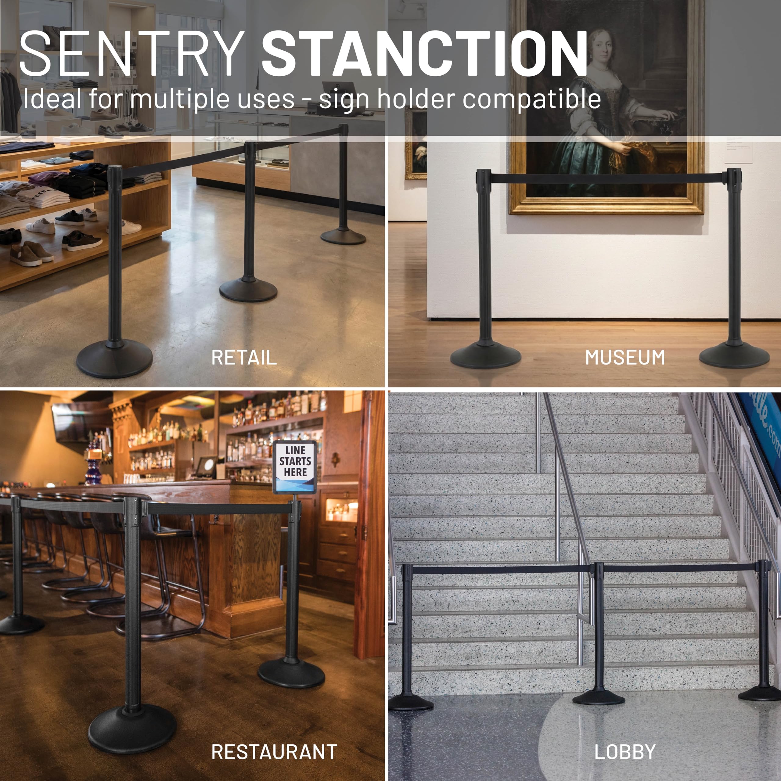 US Weight Sentry Stanchion con cinturón retráctil de 6.5 pies (Chevron colores de seguridad) – Fácil de conectar montaje no requiere herramientas (paquete de 2)