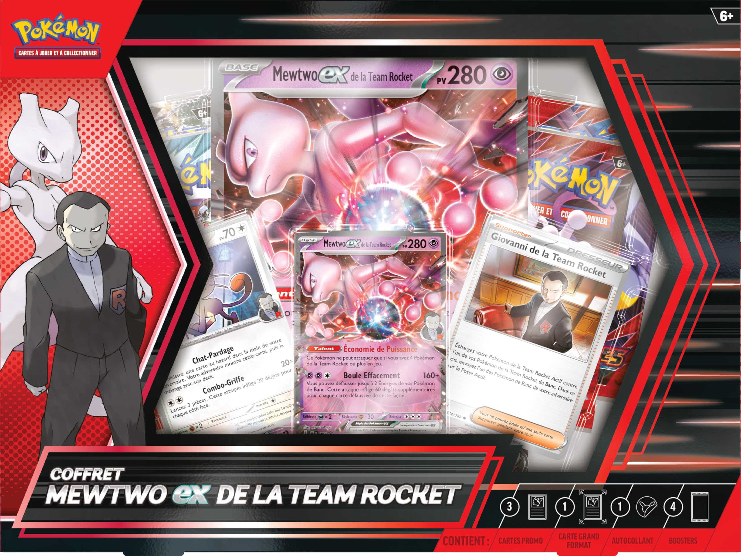 Pokémon: Coffret Mewtwo-ex de la Team Rocket du JCC Pokemon (1 Carte Promo Brillante, 1 Carte Grand Format Brillante et 4 boosters)