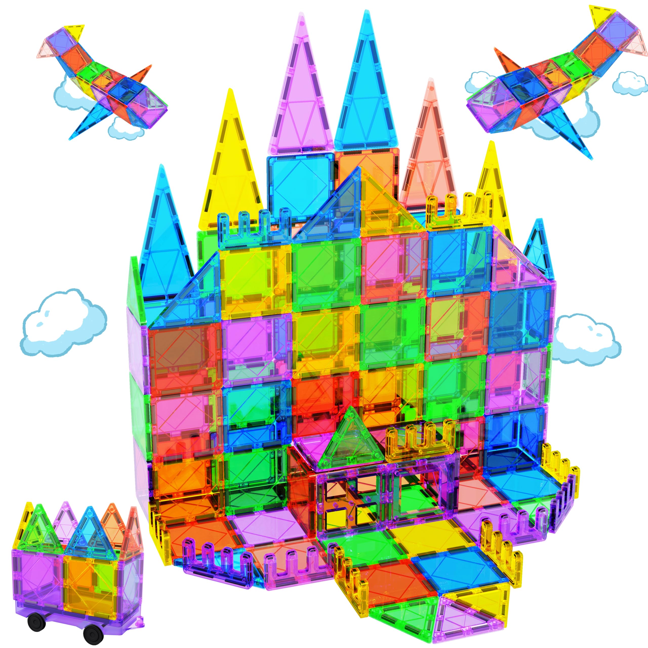 Magnetic Tiles, Fun Magnet Sets with Toy Car for Kids, Strong Magnet 3D Building Blocks Construction,STEM Toys for 3+ Year Old Boys/Girls,Birthday Xmas Gifts for Toddlers,Creativity Beyond Imagination