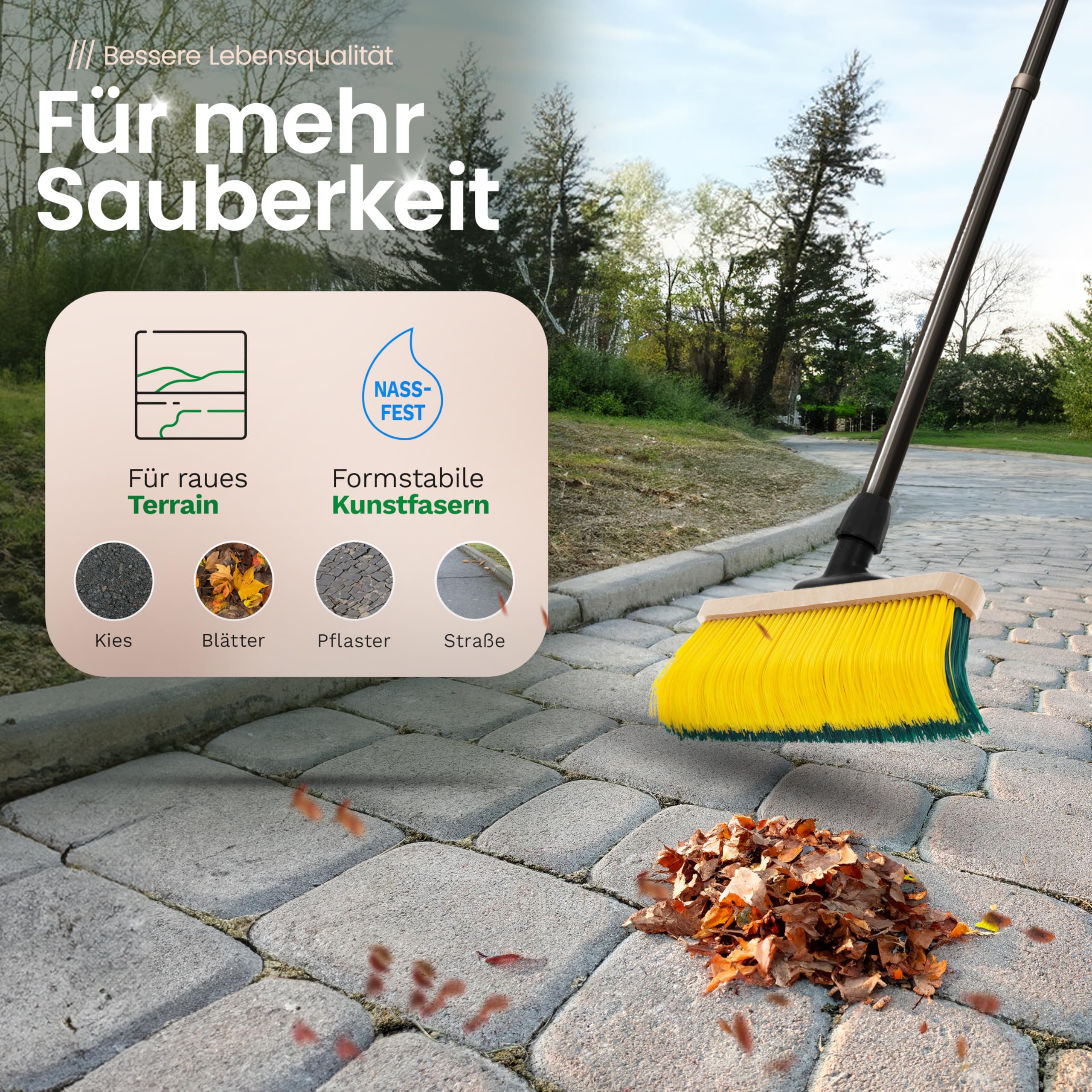 Novaliv 2 escobas premium con mango de 50 cm, cepillo especial de cerdas curvas, ideal como escoba de jardín, escoba rascadora, escoba de césped artificial, ideal para camping, escoba de calle, escoba