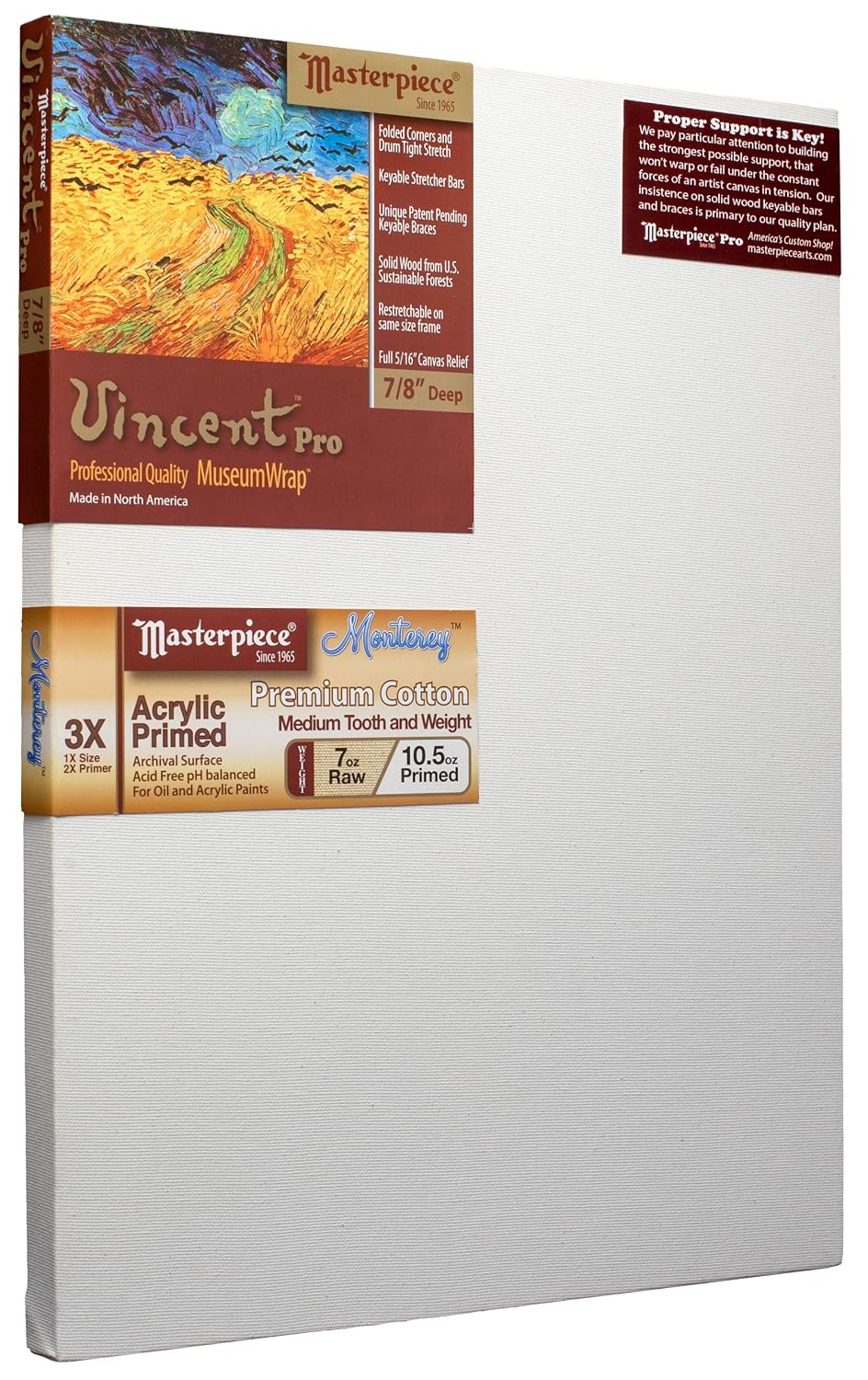 MASTERPIECE 41056 Vincent Pro 7/8" Deep Monterey 10.5 oz Cotton Medium Texture Stretched Canvas 24" x 30" - Review, Price and Buying Guide