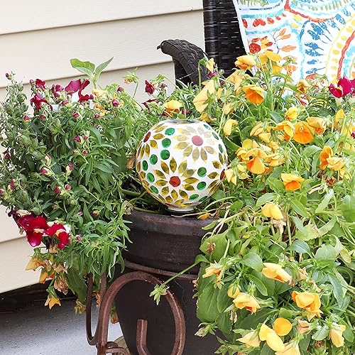 Miniatura 4 de Sunnydaze Bombilla de riego de plantas de vidrio de mosaico con pico de riego de arcilla, globo decorativo de riego automático para plantas, gotero