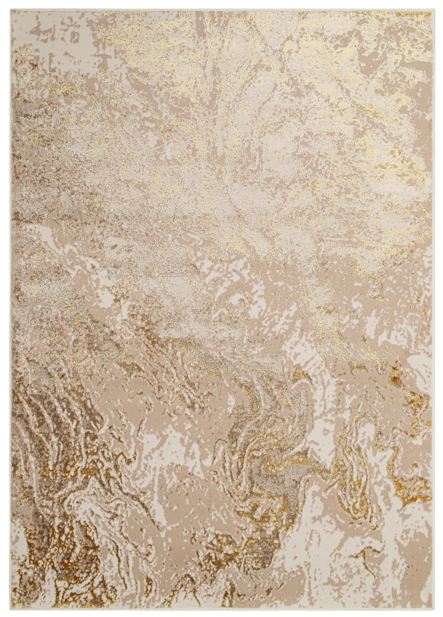 TAPISO Crystal Tapis Poils Courts Moderne Or Beige Motif Abstrait Effet 3D Brillant Doux Tapis Salon Chambre Adulte Salle à Manger Oeko-TEX 200 x 300 cm