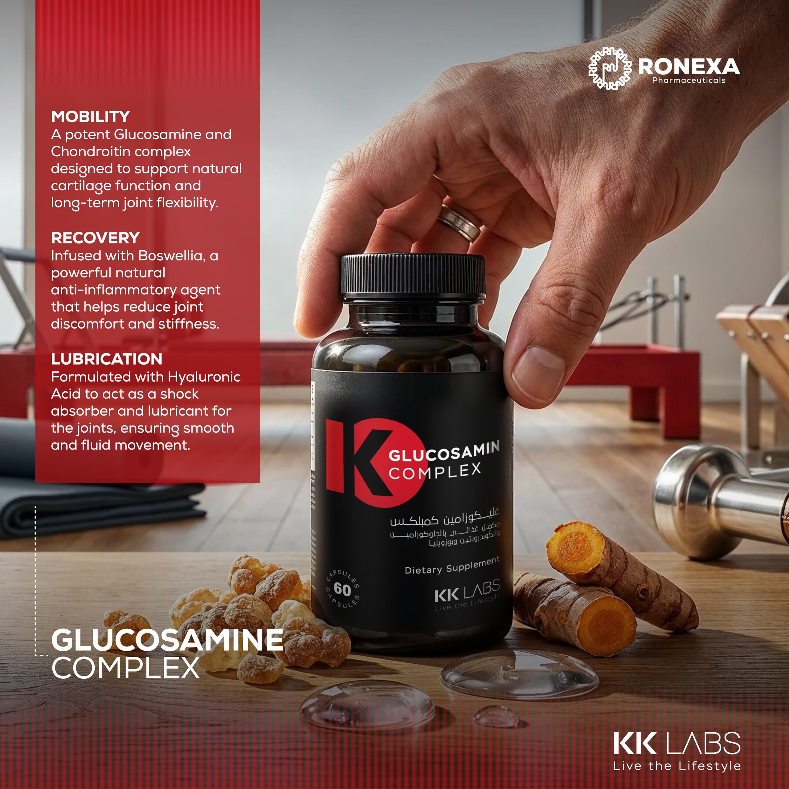 KK Labs Glucosamine Complex 60 Capsules - 4-in-1 Joint Formula with Glucosamine Sulfate 1600mg, Chondroitin 800mg, Boswellia 400mg & Hyaluronic Acid 80mg for Joint Comfort, Mobility & Cartilage