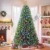 SHareconn 7.5ft Prelit Premium Artificial Hinged Full Christmas Tree with 470 Multi-Color Changing RGB Lights, 1264 PVC Branch Tips, Remote Control 7.5 Feet Pre-Lit Tree for Xmas Decoration, Green