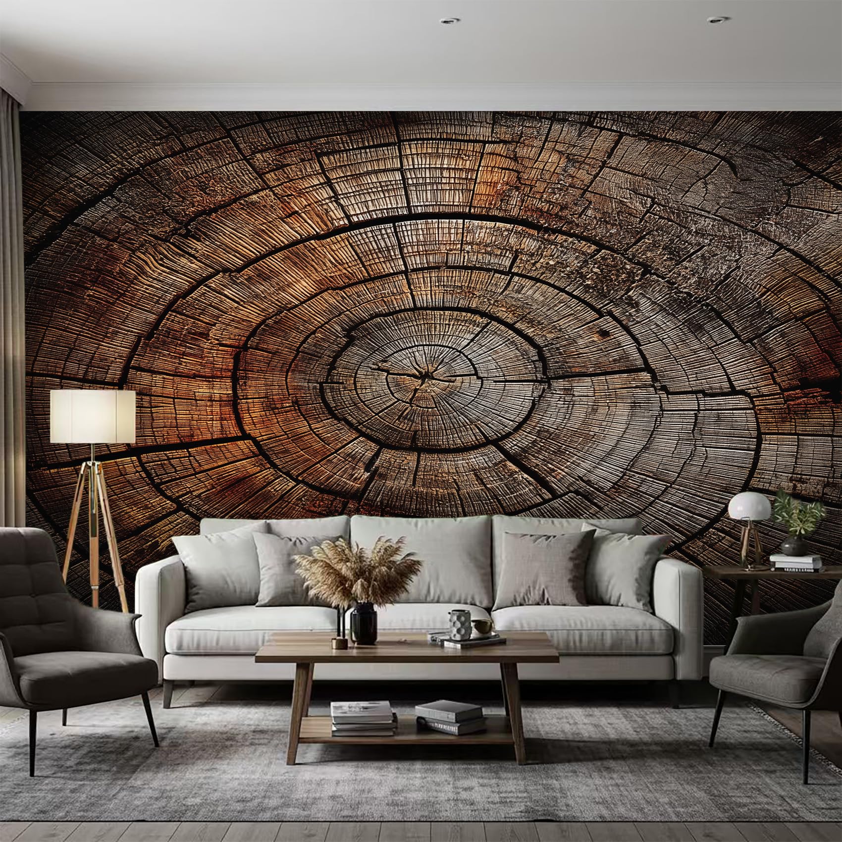 Papier peint intissé décoratif mural effet bois 3D panoramique premium